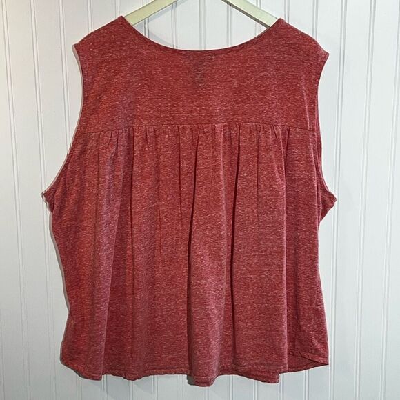 Bit & Bridle V-Neck Top Women 3X Heather Pink Sleeveless 1/4 Button Yoke Gathere - Picture 6 of 9
